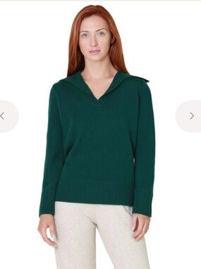 Vince Easy Johnny Collar Sweater Wool Cashmere Malachite Green M Quiet Luxury